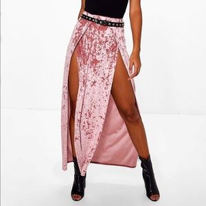 Pink crushed velvet maxi skirt
